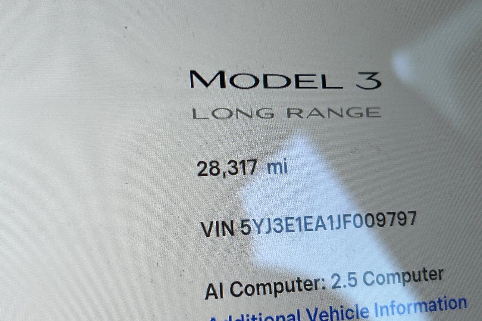 2018 Tesla Model 3 Long Range Battery