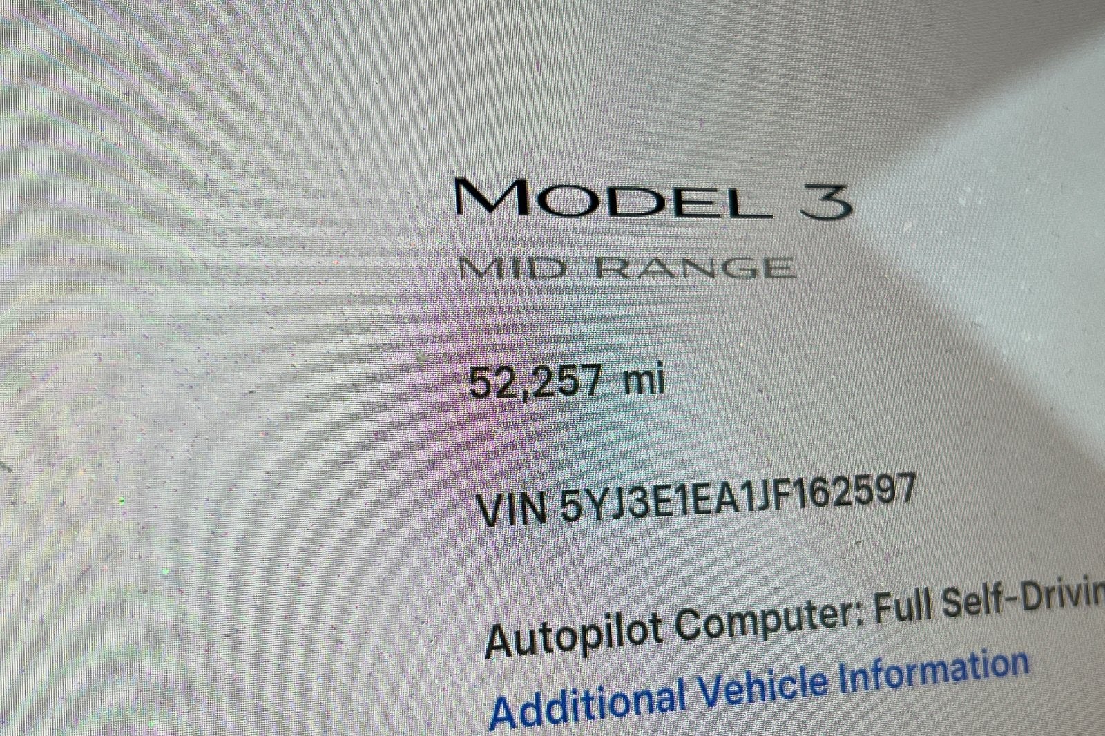 2018 Tesla Model 3 Mid Range Battery
