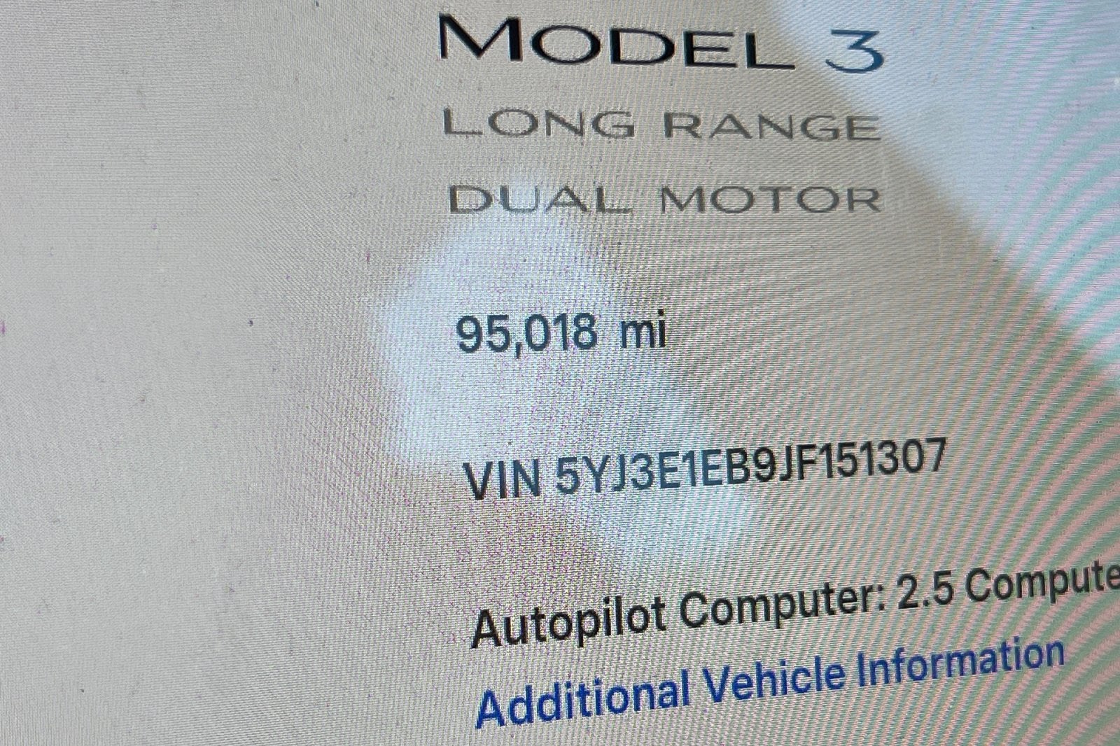 2018 Tesla Model 3 Long Range Battery