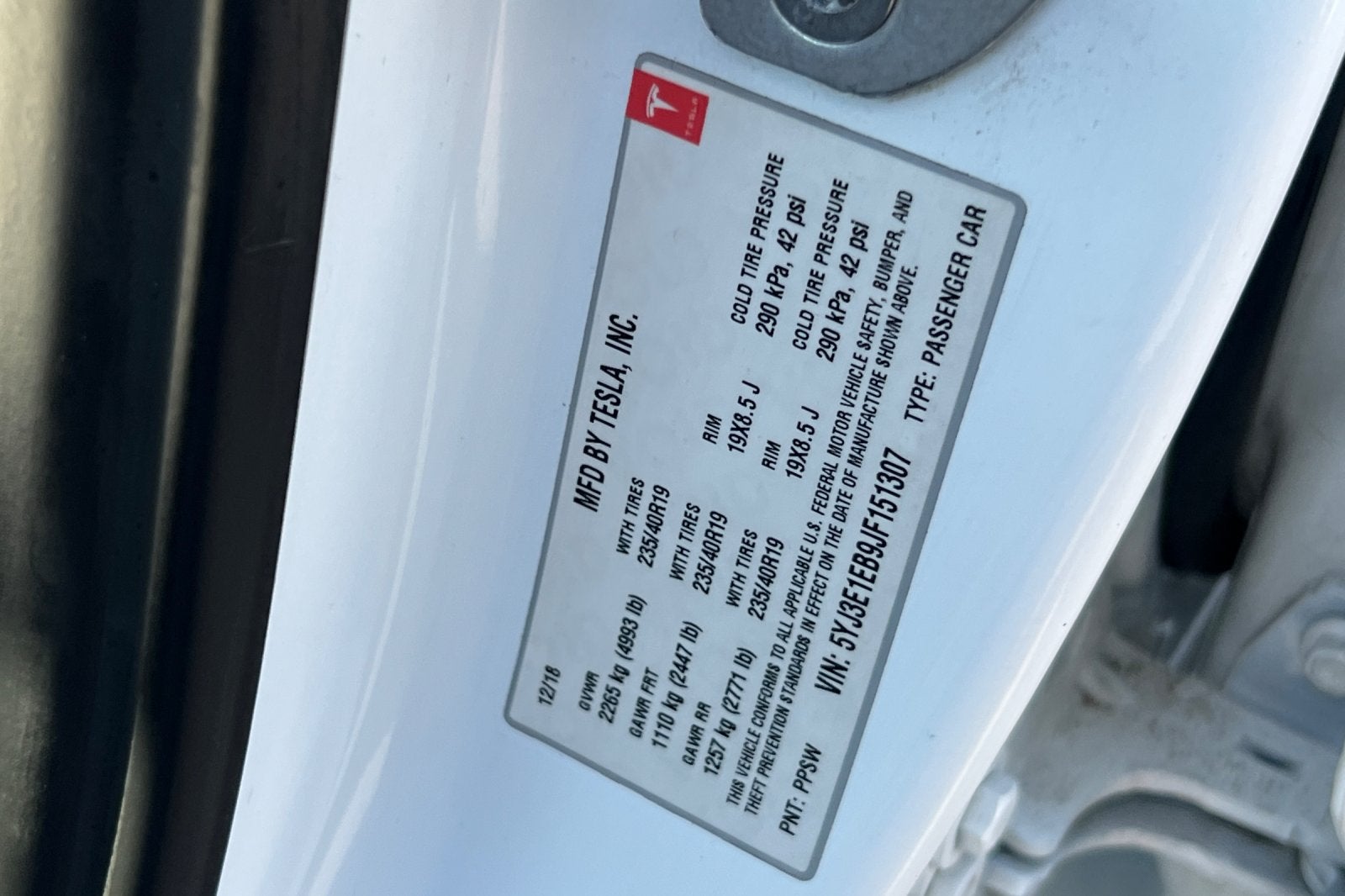 2018 Tesla Model 3 Long Range Battery