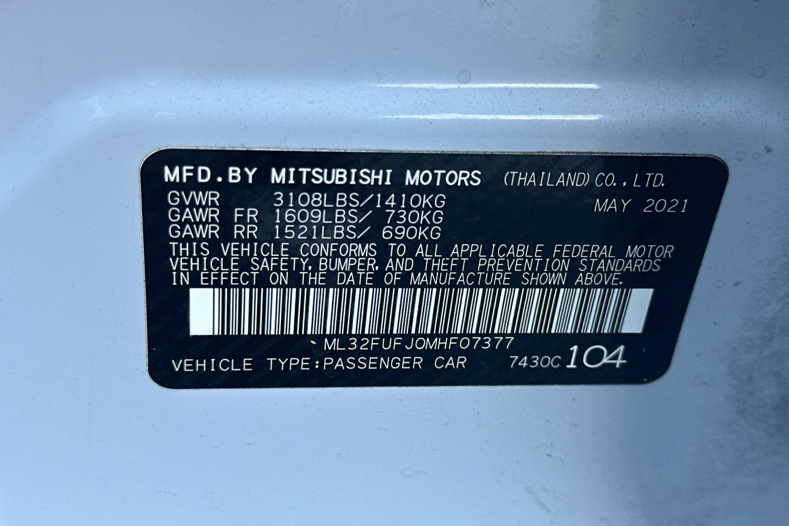 2021 Mitsubishi Mirage G4 LE